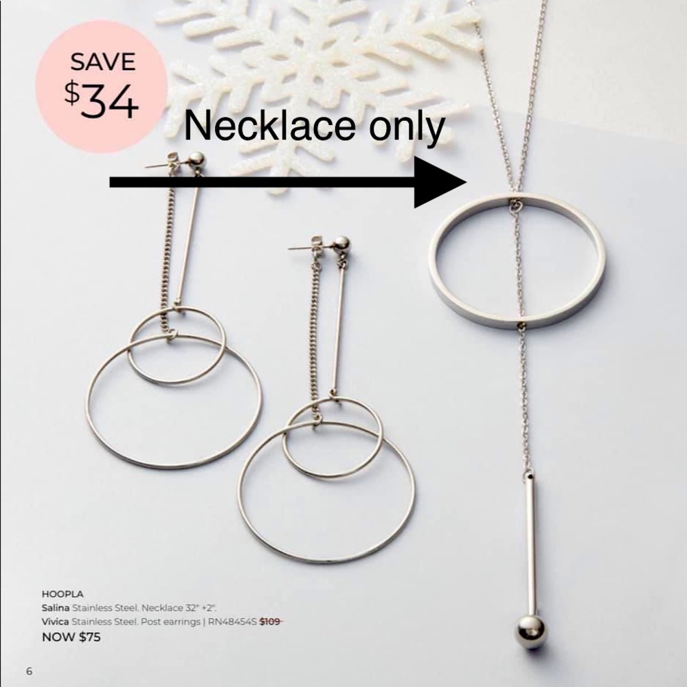 Salina necklace 32” plus 2” extender silver stainless steel by Tocara